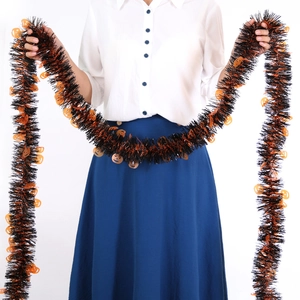 Halloween black and orange tinsel garland with pumpkin ornaments for party decoration