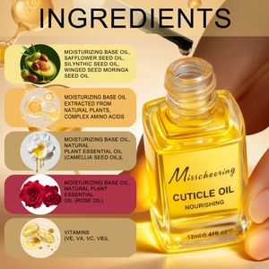 Detailed chart showing natural ingredients like moringa oil and vitamins in nail cuticle oil