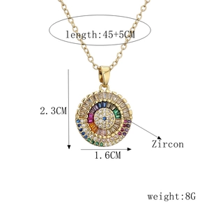 Gold Evil Eye necklace with colorful zircon pendant featuring detailed size measurements