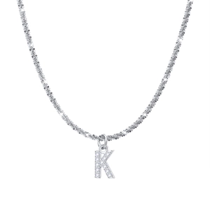 Titanium steel snowflake chain necklace with sparkling letter K pendant for women