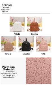 Close-up of mini PU leather backpacks featuring 3D floral embossed texture in five colors