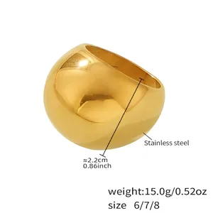Detailed view of golden dome ring specifications showing 15g weight and stainless steel material