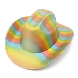 Rainbow striped western cowboy hat with vibrant colorful gradient wool felt finish