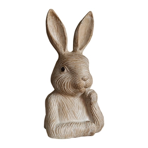 Vintage resin rabbit planter statue with wood-like texture for garden and balcony decor