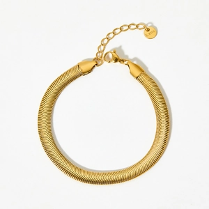 Flat snake bone chain jewelry set in gold stainless steel with lobster clasp design