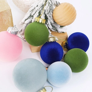 Set of 6cm flocked Christmas balls in pastel colors with festive snowy pine decor