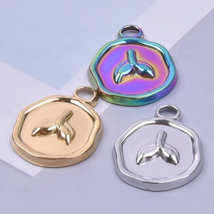 Polished 18k gold silver and rainbow whale tail charms for DIY stainless steel necklaces