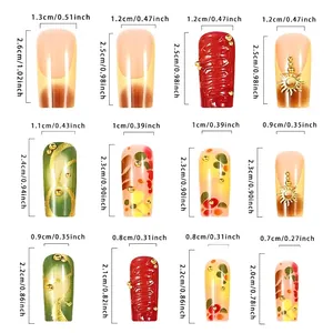 3D brushed french press-on nails set with size dimensions for various finger widths