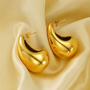 Teardrop Stud Earrings Stainless Steel 18K Gold Plated Chunky Waterdrop Trendy Minimalist High Polish Jewelry For Women