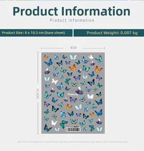 Macro view of detailed butterfly embossed nail art stickers with dimensions and patterns