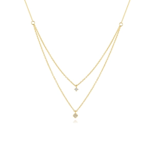 Double-layered 925 silver gold clover necklace with sparkling zircon flower pendant