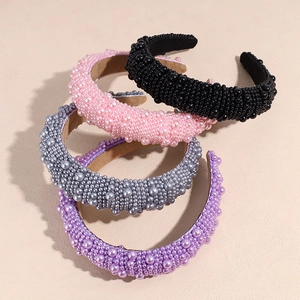 Barock-Haarreif gepolstert mit Perlenmix in Schwarz, Rosa, Grau und Violett für Damen