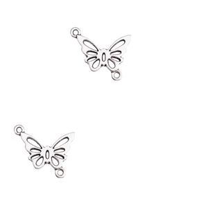 Silver hollow butterfly pendants with double loops for DIY jewelry bracelet making
