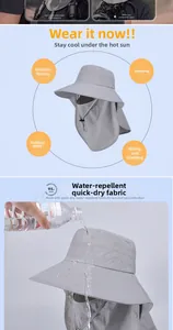 Détails du chapeau de soleil gris clair avec masque amovible et protection de nuque