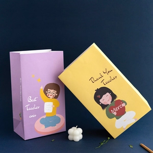 Kraft Paper Gift Bags Cartoon Illustration Appreciation Packaging Bag With Stickers For Teachers Gift Wrapping