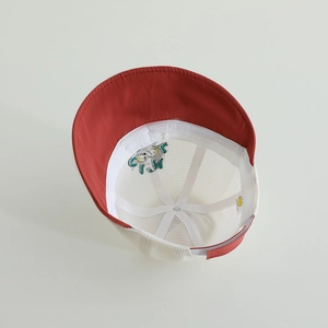 Close-up of breathable mesh kids sun hat with fine elephant embroidery and sweatband