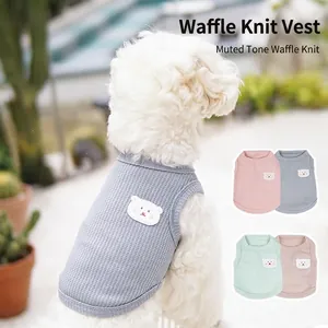 Pet Vest Waffle Fabric Breathable Bear Embroidery Summer Puppy Kitten Clothing Casual Sleeveless Soft Apparel Dog Cat