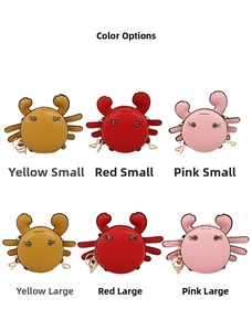 Crab shape coin purses in red yellow and pink with gold metal zippers and hooks