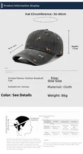 Detailed size chart and measurement guide for dog embroidery washed baseball cap