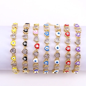 Herz Böser Blick Verstellbares Armband 18K Vergoldetes Messing Emaille Zirkonia Bolo Kette Schmuck Für Damen