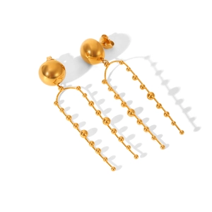 Minimalist 18k gold plated stainless steel geometric round tassel stud earrings for women