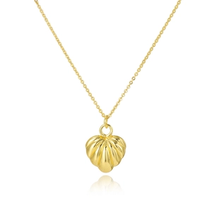 Minimalist 18k gold plated hollow heart necklace with textured shell pattern pendant