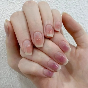 Press On Nails Pink Peach Blush Gradient French Style Short Square Round False Nails Resin Boxed Including Adhesive
