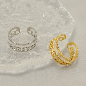 Minimalist double layer chain open rings in gold and silver finish for women