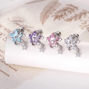 Star Cartilage Stud Earring With Cubic Zirconia Dangle Star Pendant Dainty Body Piercing Jewelry For Women Chic Gift