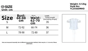 Size chart for corset off-shoulder top showing bust and waist measurements in cm