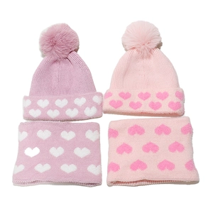 Cappello In Maglia Acrilica E Sciarpa Motivo A Cuore Foderato In Pile Inverno Caldo Pompon Per Ragazze Ragazzi