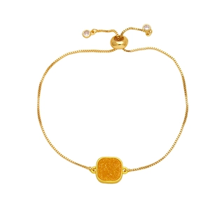 Adjustable 18k gold plated box chain bracelet with square orange druzy stone charm