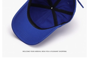 Detailed interior view of navy baseball cap featuring stitching and sweatband
