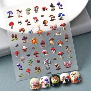 Mushroom Garden 5D Embossed Nail Art Stickers Snail Insect Pattern Self Adhesive DIY Manicure Decoration
