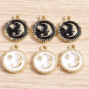 Alloy Enamel Round Charms Moon Star Celestial Pendants For DIY Jewelry Making Vintage Fashion Gold Tone Accessory