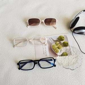 Retro small rectangle sunglasses and fashion frames set in black and milky tea colors