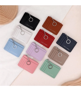 Multi-color mini card holder and coin purse collection with cross-grain leather texture