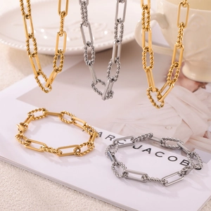 Hip-hop style titanium steel chain necklace and bracelet with twisting link design