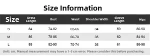 Detailed size guide for the printed long sleeve bodycon dress showing cm measurements