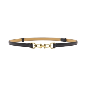 Women's adjustable black slim belt with vintage bronze buckle for autumn suits