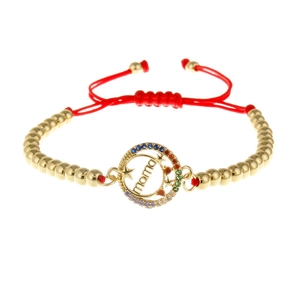 Gold MAMA letter bracelet with colorful zircons and adjustable red braided cord strap
