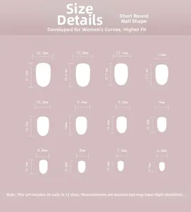 Guide des tailles pour faux ongles œil-de-chat gris avec 12 dimensions différentes