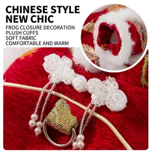 Traditional Chinese New Year cat outfit in red chenille with embroidery and fur trim