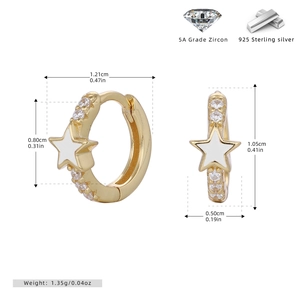 Detailed view of S925 silver star hoop earring with 5A zircon and precise measurements