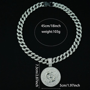 Silver iced out Gemini constellation round pendant necklace with 18 inch Cuban chain