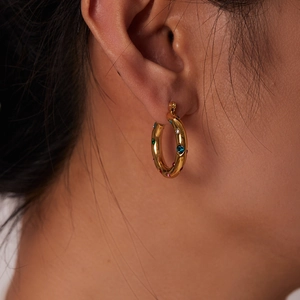 Chunky 18K gold plated hoop earrings with colorful inlaid zircon gemstones for women