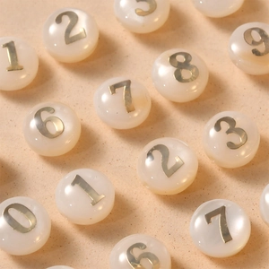 Vintage white freshwater shell beads with golden numbers for DIY jewelry making