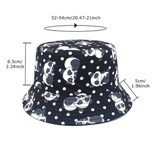 Kids black panda fisherman hat with size dimensions 52-54cm for sun protection