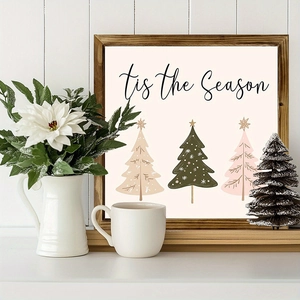 Christmas Wooden Picture Frame Wall Hanging Tis The Season Trees Desktop Decoration Farmhouse Style Holiday Home Decor
