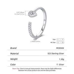 S925 sterling silver open ring with pear cut cubic zirconia and accented pavé diamonds